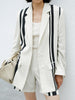 DEAT Women's Notched Loose Single Breasted Striped Long Sleeve Blazer And High Waist Shorts Autumn 2023 17A2726