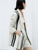 DEAT Women's Notched Loose Single Breasted Striped Long Sleeve Blazer And High Waist Shorts Autumn 2023 17A2726