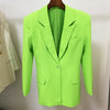 [DEAT] Notched Long Sleeve Loose Women Green Pocket Single Button Fit Blazer 2022 7E1051