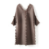 DEAT Pleated Dress Women V Collar Ruffled Elegant Knee Length Loose Wild Solid Seven Sleeve Casual 2022 Autumn Tide HT317