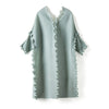 DEAT Pleated Dress Women V Collar Ruffled Elegant Knee Length Loose Wild Solid Seven Sleeve Casual 2022 Autumn Tide HT317
