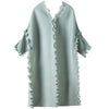 DEAT Pleated Dress Women V Collar Ruffled Elegant Knee Length Loose Wild Solid Seven Sleeve Casual 2022 Autumn Tide HT317