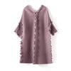 DEAT Pleated Dress Women V Collar Ruffled Elegant Knee Length Loose Wild Solid Seven Sleeve Casual 2022 Autumn Tide HT317