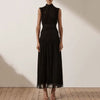 [DEAT] Stand Collar Solid Patchwork Sleeveless Pleated High Waist Ankle Length Dress For Women Mall Goth 2022 Summer GX1009