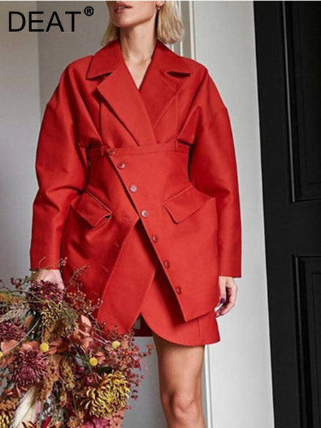 DEAT Temperament Women's Blazer Notched Loose Fake Two Pcs Spliced Long Sleeve Suit jackets Female Tide Autumn 2023 17A215H