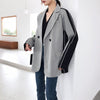 DEAT Woman Blazer Black Back Hit Color White Striped Long Sleeve Notched Casual Style Jacket 2022 Autumn Korean 15XM390