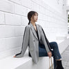 DEAT Woman Blazer Black Back Hit Color White Striped Long Sleeve Notched Casual Style Jacket 2022 Autumn Korean 15XM390
