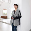 DEAT Woman Blazer Black Back Hit Color White Striped Long Sleeve Notched Casual Style Jacket 2022 Autumn Korean 15XM390