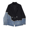 DEAT Woman Blazer Denim Patchwork Notched Collar Long Sleeve Triple Breasted Loose Casual Style 2022 Autumn Clothing 15XM006