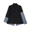 DEAT Woman Blazer Denim Patchwork Notched Collar Long Sleeve Triple Breasted Loose Casual Style 2022 Autumn Clothing 15XM006