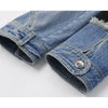 DEAT Woman Blazer Denim Patchwork Notched Collar Long Sleeve Triple Breasted Loose Casual Style 2022 Autumn Clothing 15XM006