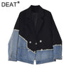 DEAT Woman Blazer Denim Patchwork Notched Collar Long Sleeve Triple Breasted Loose Casual Style 2022 Autumn Clothing 15XM006