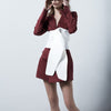 DEAT Woman Blazer Hit Color White Belt Bandage Design Slim Waist Notched Long Sleeve Casual Style Jacket 2022 Autumn 15XF678