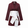 DEAT Woman Blazer Hit Color White Belt Bandage Design Slim Waist Notched Long Sleeve Casual Style Jacket 2022 Autumn 15XF678