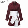 DEAT Woman Blazer Hit Color White Belt Bandage Design Slim Waist Notched Long Sleeve Casual Style Jacket 2022 Autumn 15XF678