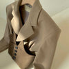 DEAT Woman Blazer Khaki Patchwork Notched Collar Long Sleeve Single Breasted Belt Vintage Style Jacket 2022 Autumn 15XF848