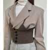 DEAT Woman Blazer Khaki Patchwork Notched Collar Long Sleeve Single Breasted Belt Vintage Style Jacket 2022 Autumn 15XF848