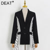 DEAT Woman Blazer Striped Patchwork Single Breasted Notched Long Sleeve Pockets Casual Style Jacket 2022 Autumn 15XM492