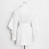 DEAT Woman Blazer White Cloak Sashes Notched Ruffles Long Sleeve Single Breasted Casual Style Jacket 2022 Autumn 15XM009