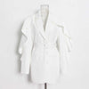 DEAT Woman Blazer White Cloak Sashes Notched Ruffles Long Sleeve Single Breasted Casual Style Jacket 2022 Autumn 15XM009