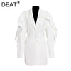 DEAT Woman Blazer White Cloak Sashes Notched Ruffles Long Sleeve Single Breasted Casual Style Jacket 2022 Autumn 15XM009