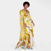 DEAT Woman Dresses Floor Length Batwing Sleeve V Collar Print High Elastic Bohemian Style Kafatan Elegant 2022 Autumn AR665