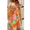 DEAT Woman Dresses Floor Length Batwing Sleeve V Collar Print High Elastic Bohemian Style Kafatan Elegant 2022 Autumn AR665