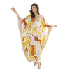 DEAT Woman Dresses Floor Length Batwing Sleeve V Collar Print High Elastic Bohemian Style Kafatan Elegant 2022 Autumn AR665