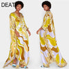 DEAT Woman Dresses Floor Length Batwing Sleeve V Collar Print High Elastic Bohemian Style Kafatan Elegant 2022 Autumn AR665
