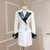 DEAT Woman Jacket Color-block PU Patchwork Long Sleeve Beading Notched Casual Style Outerwear 2022 Autumn 23XM571