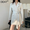 DEAT Woman Jackets Solid With Sashes Notched Collar Long Sleeve Slim Waist Office Lady Style Overcoat 2022 Autumn 15XF872