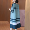DEAT Woman Midi Pleated Dress Geometric Print Round Collar Seven Sleeve Loose Casual Style Elegant 2022 Autumn 15XM507