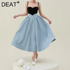 DEAT Woman Midi Strapless Dress Pearl Hit Color Formal Style Elegant Banquet Sling Dresses 2022 Summer 15JK077