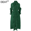 DEAT Woman Pleated Dress Oversized Elastic With Sashes Ruffles Long Sleeve Lapel Casual Style 2023 Spring Clothing HT675