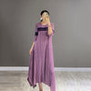 DEAT Woman Pleated Maxi Dress Striped Asymmetry Seven Sleeve Round Collar Causal Style Elegant Dresses 2022 Autumn 15AK747