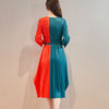 DEAT Woman Pleated Midi Dress Multicolor Seven Sleeve V Neck With Sashes Slim Elegant Casual Style 2022 Autumn 15JK966