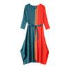 DEAT Woman Pleated Midi Dress Multicolor Seven Sleeve V Neck With Sashes Slim Elegant Casual Style 2022 Autumn 15JK966