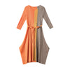 DEAT Woman Pleated Midi Dress Multicolor Seven Sleeve V Neck With Sashes Slim Elegant Casual Style 2022 Autumn 15JK966