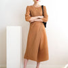 DEAT Woman Pleated Midi Dress Solid Fake Two Pcs Seven Sleeve Round Collar Casual Style Elegant 2022 Autumn 15AK012