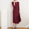 DEAT Woman Pleated Midi Dress Solid Fake Two Pcs Seven Sleeve Round Collar Casual Style Elegant 2022 Autumn 15AK012