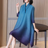 DEAT Woman Pleated Seven Sleeve Dress Purple Gradient Design Lapel Collar Over Size Casual Style 2022 Autumn 15HT160