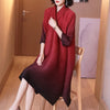 DEAT Woman Pleated Seven Sleeve Dress Purple Gradient Design Lapel Collar Over Size Casual Style 2022 Autumn 15HT160