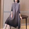 DEAT Woman Pleated Seven Sleeve Dress Purple Gradient Design Lapel Collar Over Size Casual Style 2022 Autumn 15HT160