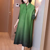 DEAT Woman Pleated Seven Sleeve Dress Purple Gradient Design Lapel Collar Over Size Casual Style 2022 Autumn 15HT160
