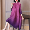 DEAT Woman Pleated Seven Sleeve Dress Purple Gradient Design Lapel Collar Over Size Casual Style 2022 Autumn 15HT160