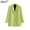 [DEAT] Women Blazer Green Turn-down Collar Long Sleeve Single-breasted Solid Color Coat Tide 2022 Autumn 13Z1418