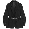 [DEAT] Women Blazer Black Turn-down Collar Single-breasted Long Sleeve Chain Loose Coat Spring Autumn 2022 13Z025