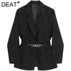 [DEAT] Women Blazer Black Turn-down Collar Single-breasted Long Sleeve Chain Loose Coat Spring Autumn 2022 13Z025