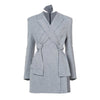 DEAT  Women Cross Bandage Brief Gray Blazer Lapel Long Sleeve Loose Fit  Jacket Tide Autumn Winter winter 2022 LI194