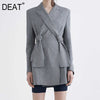 DEAT  Women Cross Bandage Brief Gray Blazer Lapel Long Sleeve Loose Fit  Jacket Tide Autumn Winter winter 2022 LI194